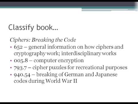Dewey Decimal Classification Session 1 June 2010