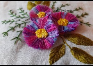 Pom Pom Flower Hand Embroidery Turkey Work Stitch Fringe Stitch 3D Fluffy Flowers Lesson 07