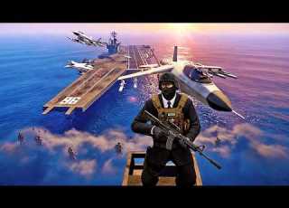 قراند 5 الحياة الواقعية حماية حاملة الطائرات من هجوم العصابات الخطير GTA 5 Aircraft Carrier