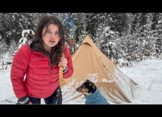  Solo Winter Hot Tent Camping In A Snowstorm With My Dog