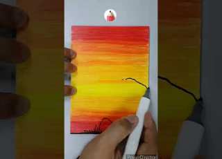 طريقة رسم منظر غروب سهل وبسيط