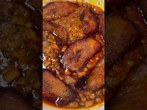 Exploring Local Dishes In Ghana Gob3 Beans With Palm Oil Gari And Fried Plantain Food
