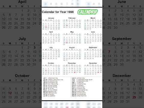 Calendar 1998 Monthsoftheyear