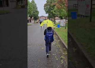  加拿大下雨天 送上课就是麻烦 周边湿漉漉 熊妹妹还未退热 只剩哥哥孤独的身影走在上学路上