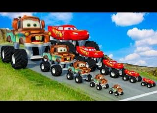  Big Small Monster Truck Tow Mater Vs Big Small Monster Truck Mcqueen Vs DOWN OF DEATH In BeamNG