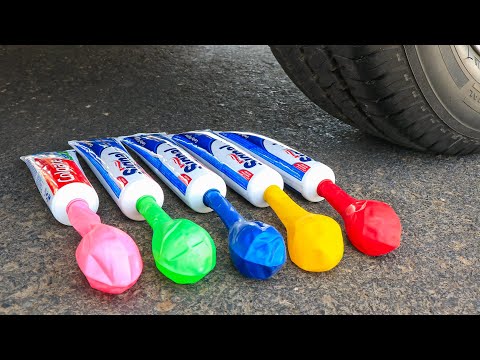 Aplastando Cosas Crujientes Pasta De Dientes Y Globos VS Rueda De Coche
