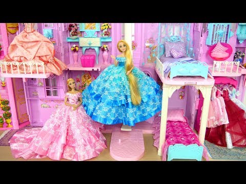 Princess Barbie Rapunzel Pink Purple Castle All Day Routine Morning To Night Putri Barbie Castelo