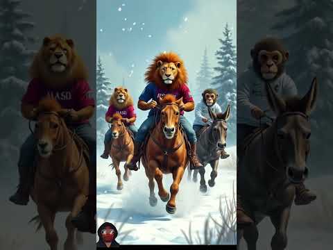الأسد يركب حصان برشلونة ريال مدريد مانشستر سيتي اكسبلور سرقت حيوانات متحركة Ray Funny Lion