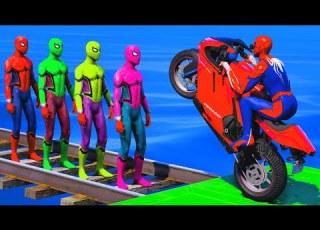  الرجل العنكبوت على دراجة نارية ضد العناكب Spiderman On A Motorcycle Against Multi Colored Spiders