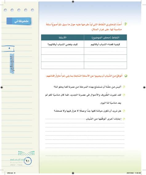 أكرر مع أحد بجواري مقتطفًا من البرنامج السابق، مع مراعاة آداب الحوار التي درستها، فهل أكتب ملاحظاتي في الجدول المحدد؟
