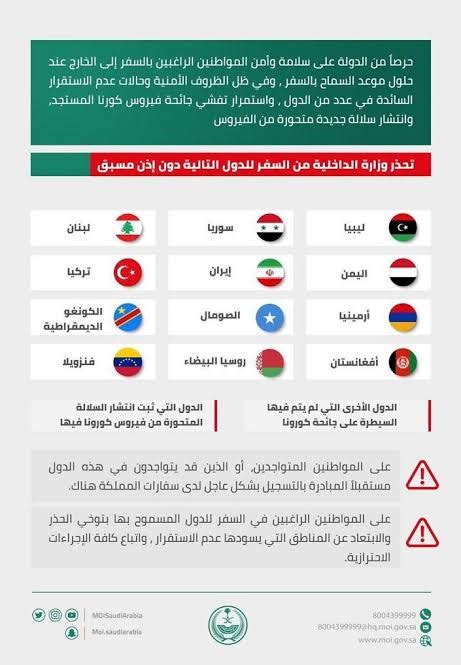 السماح للمقيمين من الدول المحظورة بدخول المملكة العربية السعودية