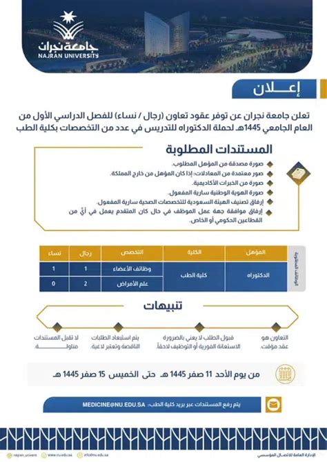 المستندات المطلوبة للتقديم على وظائف بجامعة نجران