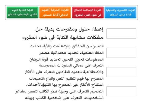 تعتبر القدرة على تمييز معاني التعبيرات المعجمية والاصطلاحية أحد مستويات الفهم