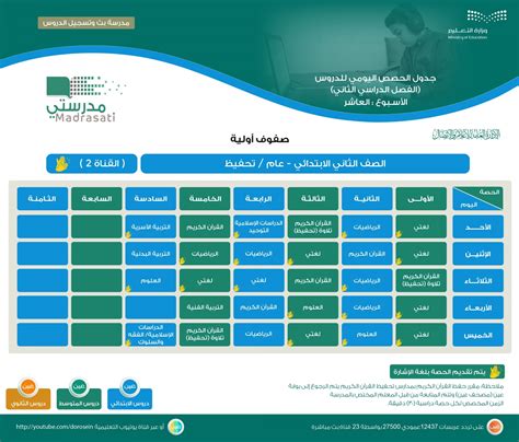 جداول مواعيد الأسبوع العاشر من المرحلة الابتدائية