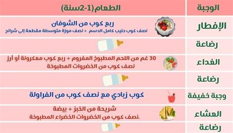 جدول تغذية الطفل بعمر سنتين جدول تغذية الطفل بعمر سنتين