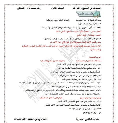 حل وشرح قصيدة حنين الشام بالعربية للصف الثامن الفصل الثاني - جنى التعليمية