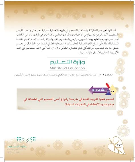 دعونا ننشئ شعارًا لفصل الفن في مدرستنا، مع مراعاة مبادئ التصميم التي تعلمناها في موضوعنا وما الذي لاحظناه في الشعارات السابقة؟
