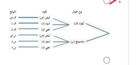 رسم الشجرة المطابق الذي يوضح الاحتمالات العديدة لشراء هاتف خلوي أبيض أو أسود أو ذهبي