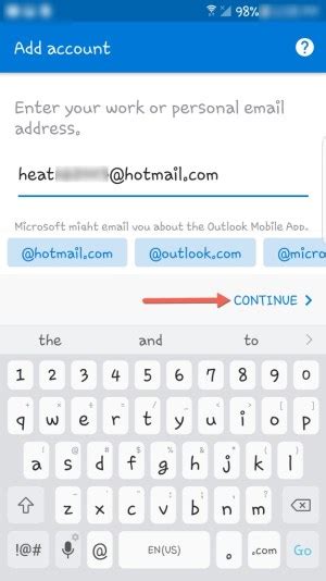 سجّل الدخول إلى Hotmail باستخدام تطبيق Google Play