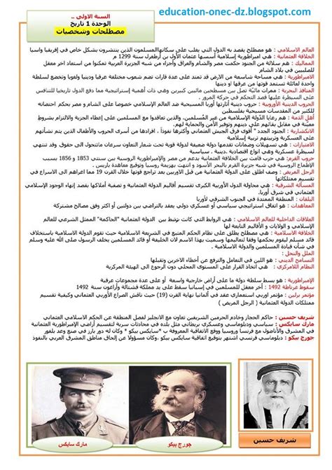 شخصيات أول وحدة في التاريخ للسنة الثالثة ثانوية وأدب وفلسفة