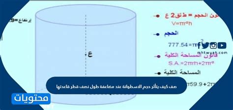 صف كيف يؤثر حجم الأسطوانة عند مضاعفة نصف قطر قاعدتها