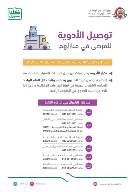عدد من مستشفى الحرس الوطني بالرياض لتوصيل الأدوية للمرضى