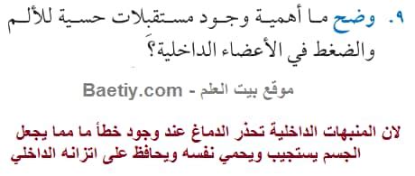 ما أهمية المستقبلات الحسية للألم والضغط في الأعضاء الداخلية؟