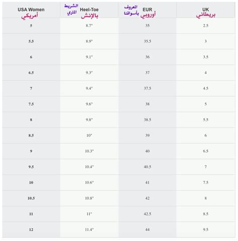 مخطط حجم أحذية سكيتشرز