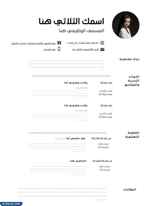 نموذج سيرة ذاتية فارغ وقابل للتعبئة DOC