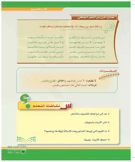 وما هي القيم التي ذكرها الشاعر وجاء الإسلام ليؤكدها ويكملها؟ وما هي القيم التي ذكرها الشاعر وجاء الإسلام ليؤكدها ويكملها؟