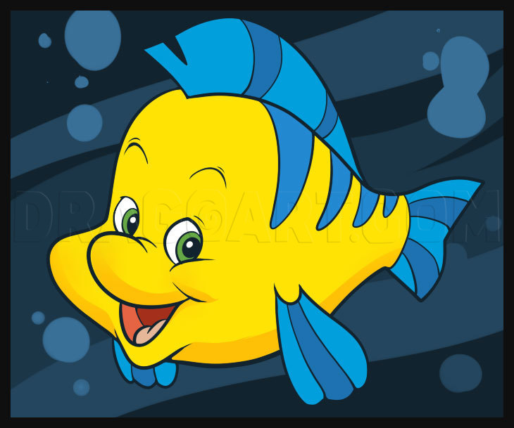 How to Draw Flounder, Step by Step, Disney Characters, Cartoons, Draw Cartoon Characters, FREE