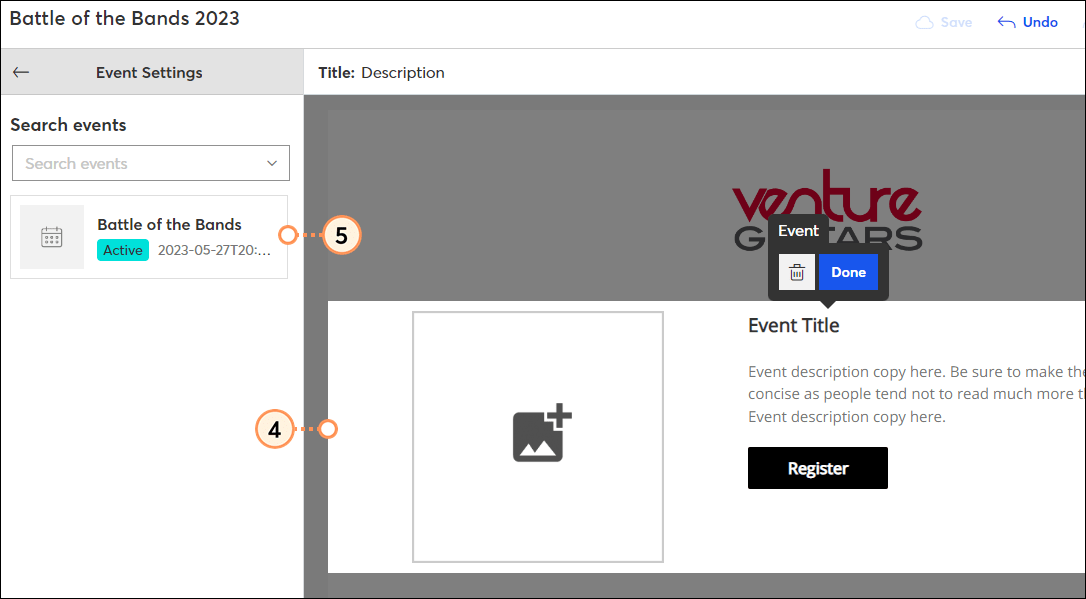 Create an event landing page