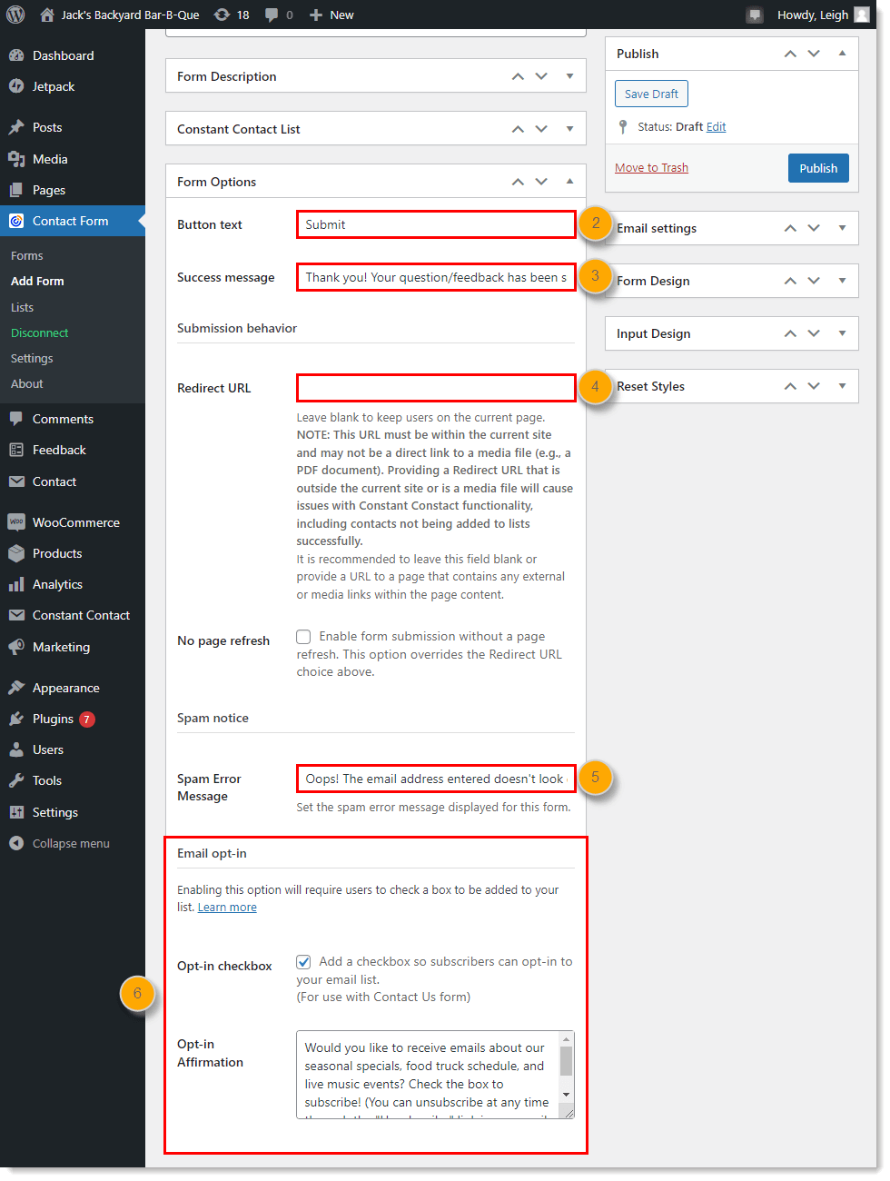 Create a 'Contact Us' form with the Constant Contact Forms for WordPress Plugin