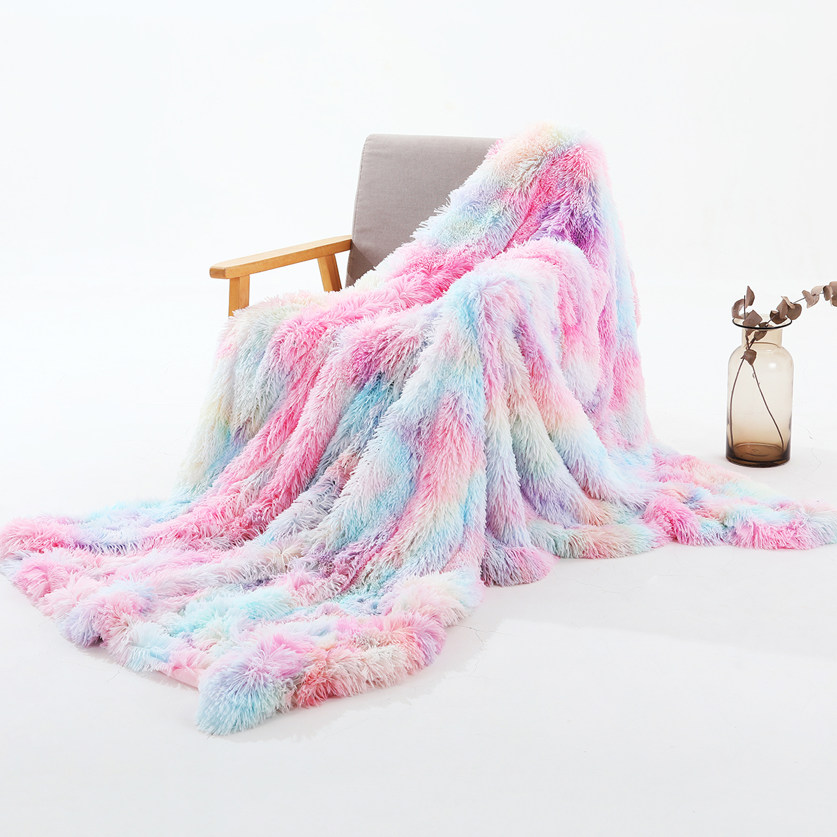Tie Dye Soft Throw Blanket Reversible Long Shaggy Warm Fluffy Faux Fur