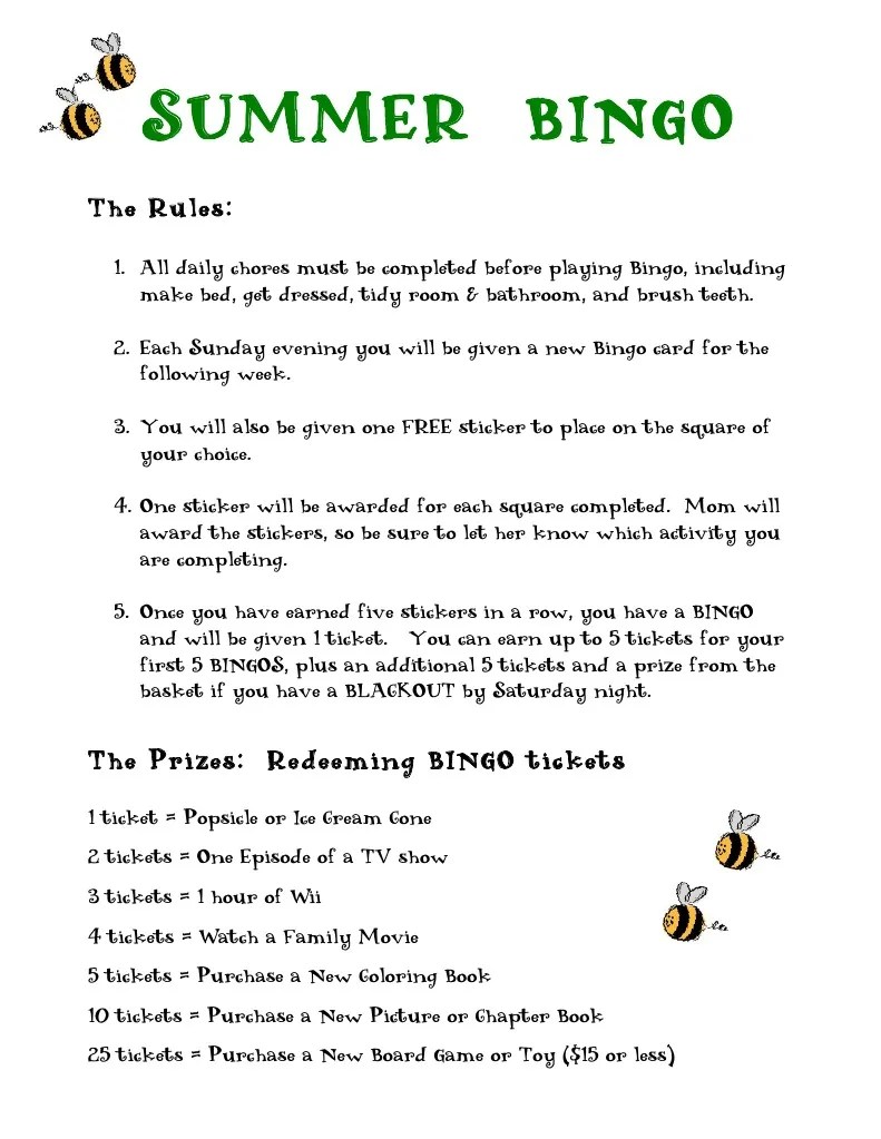 Summer Bingo Rules PDF