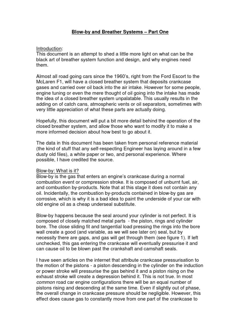 Blow by Breather Systems PDF Internal Combustion Engine Turbocharger