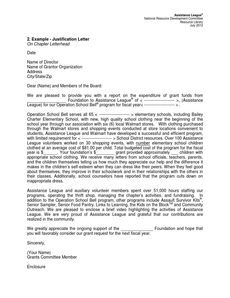 Example - Justification Letter | Walmart | Schools