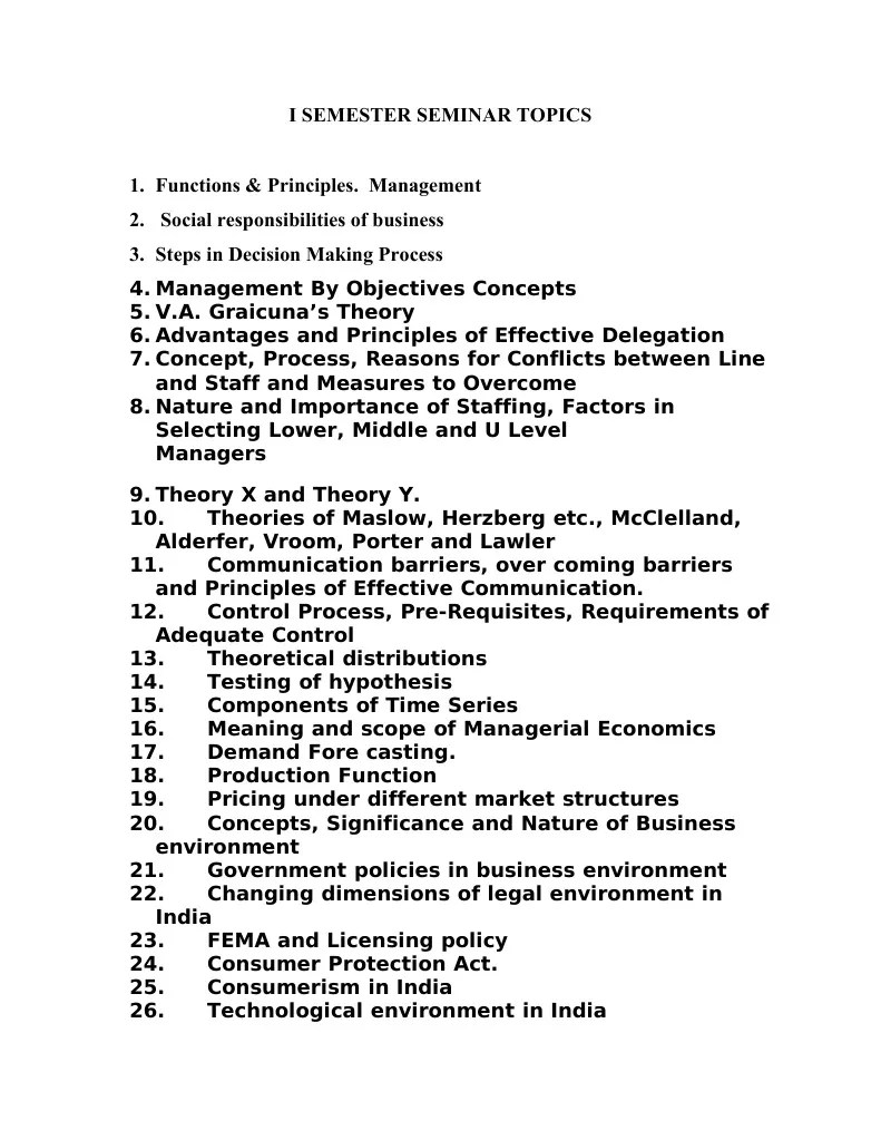 Seminar Topics I & III Entrepreneurship Labour Economics