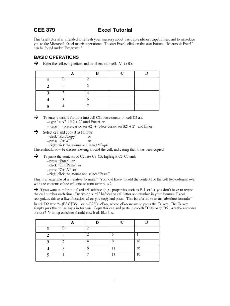 Excel Tutorial Notes Microsoft Excel Spreadsheet