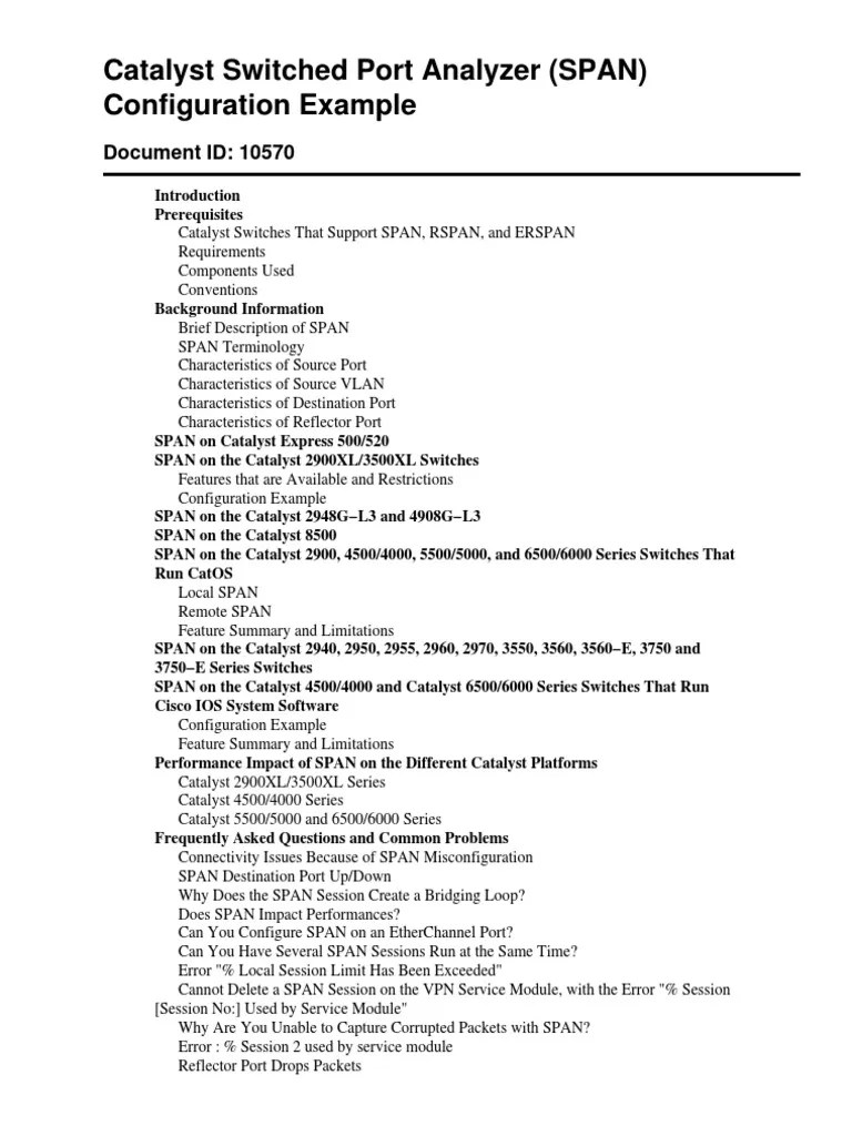 Catalyst Switched Port Analyzer (SPAN) Configuration Example | PDF