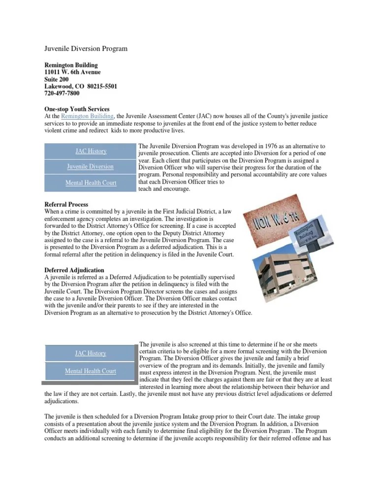 Juvenile Diversion Program Juvenile Delinquency Juvenile Court