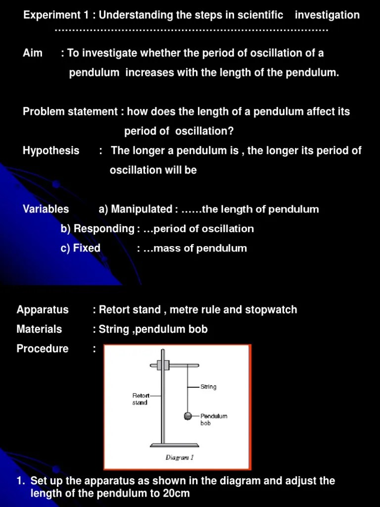 science chapter 1, form 1...... experiment of pendulum Pendulum Oscillation