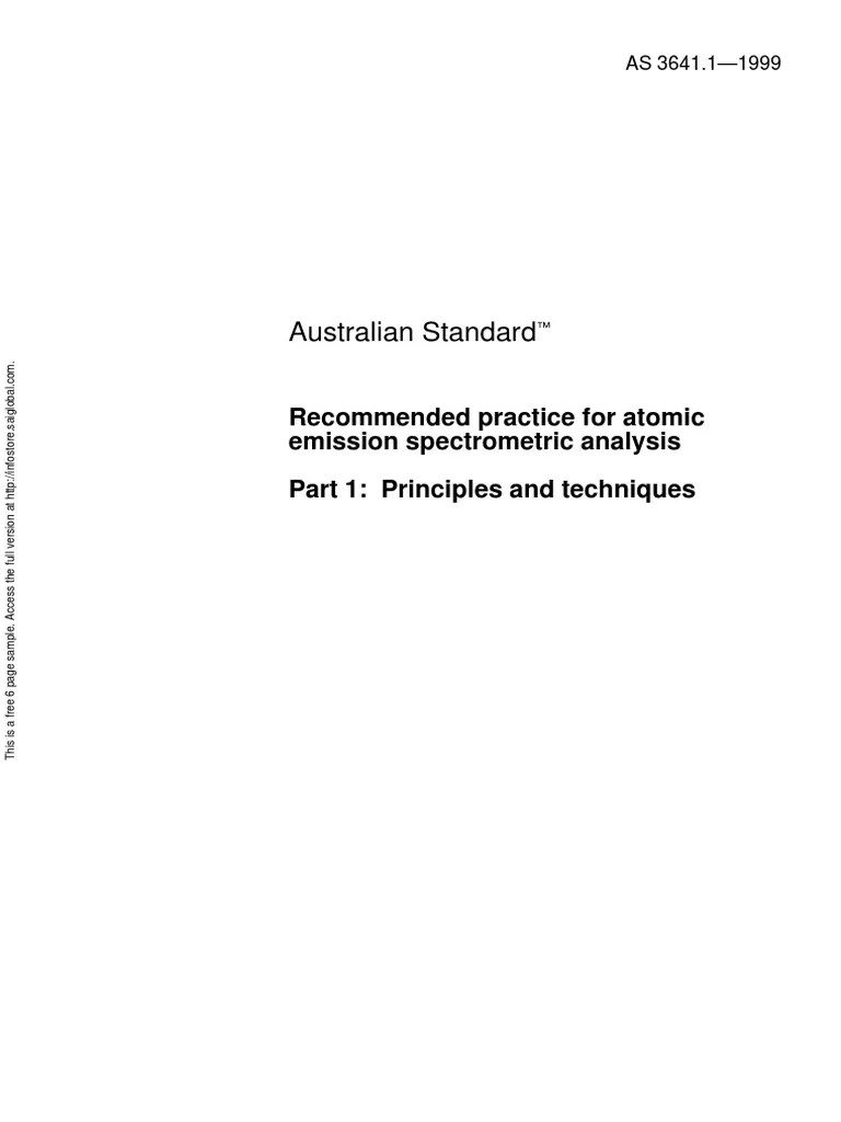As 3641.11999 Practice For Atomic Emission Spectrometric
