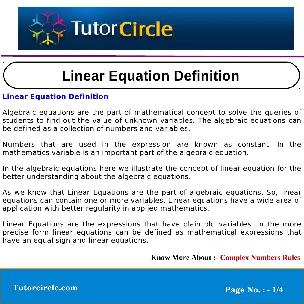 Linear Equation Definition PDF Variable (Mathematics) Equations