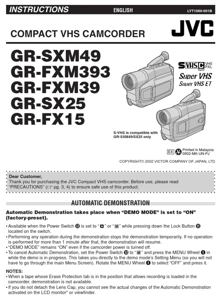 JVC CamCorder Manual PDF Videocassette Recorder Compact Cassette