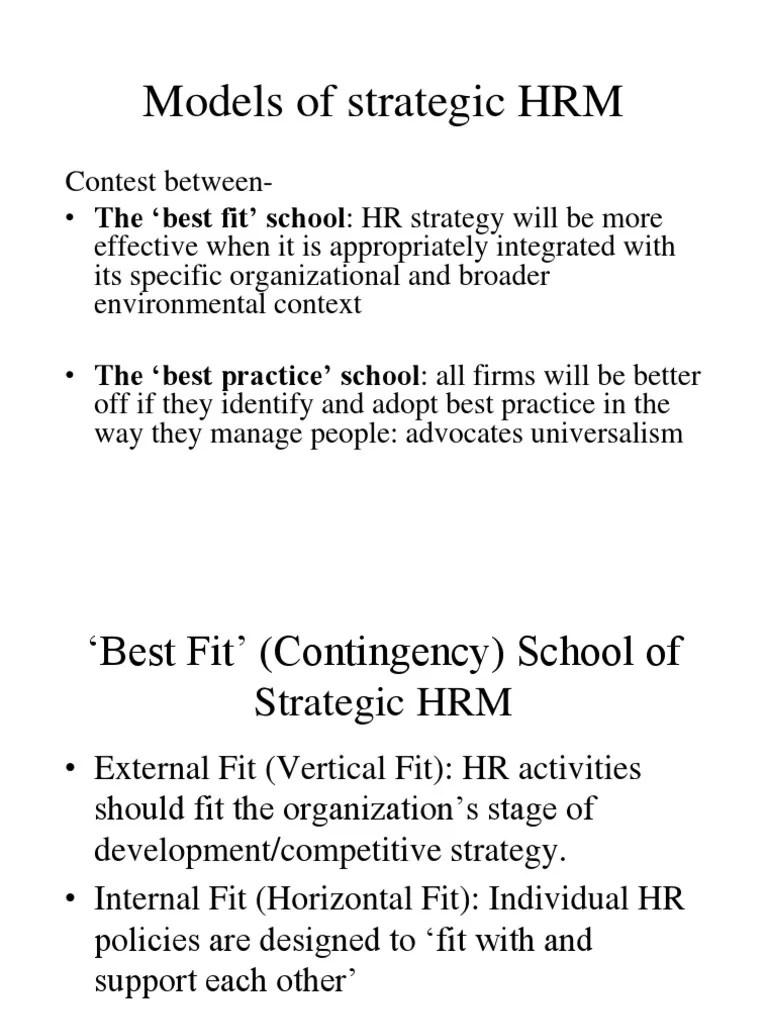 Best Practice and Best Fit Strategic Management Human Resource