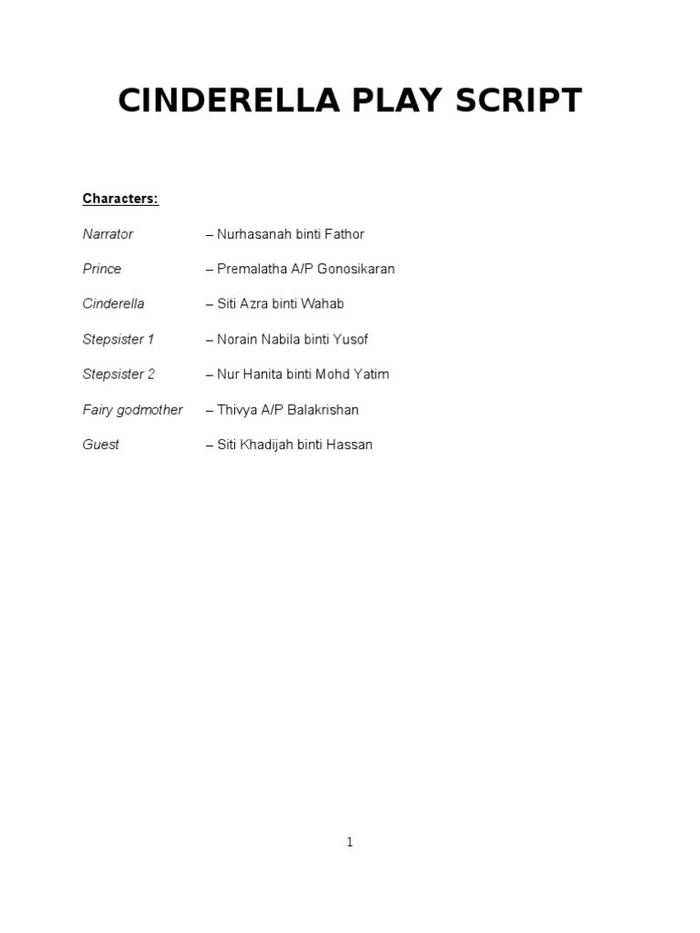 Cinderella Play Script Cinderella Leisure