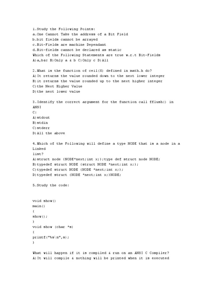 Aptitude Questions and Answers C (Programming Language) Notation