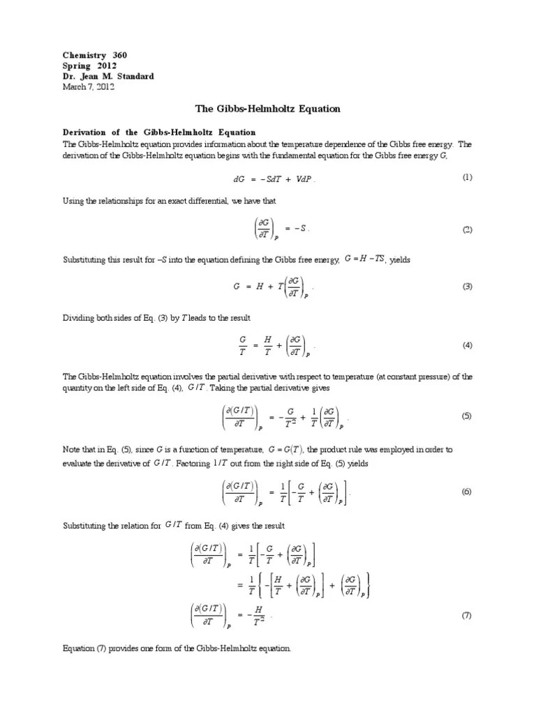 360 Gibbs Helmholtz Gibbs Free Energy Enthalpy