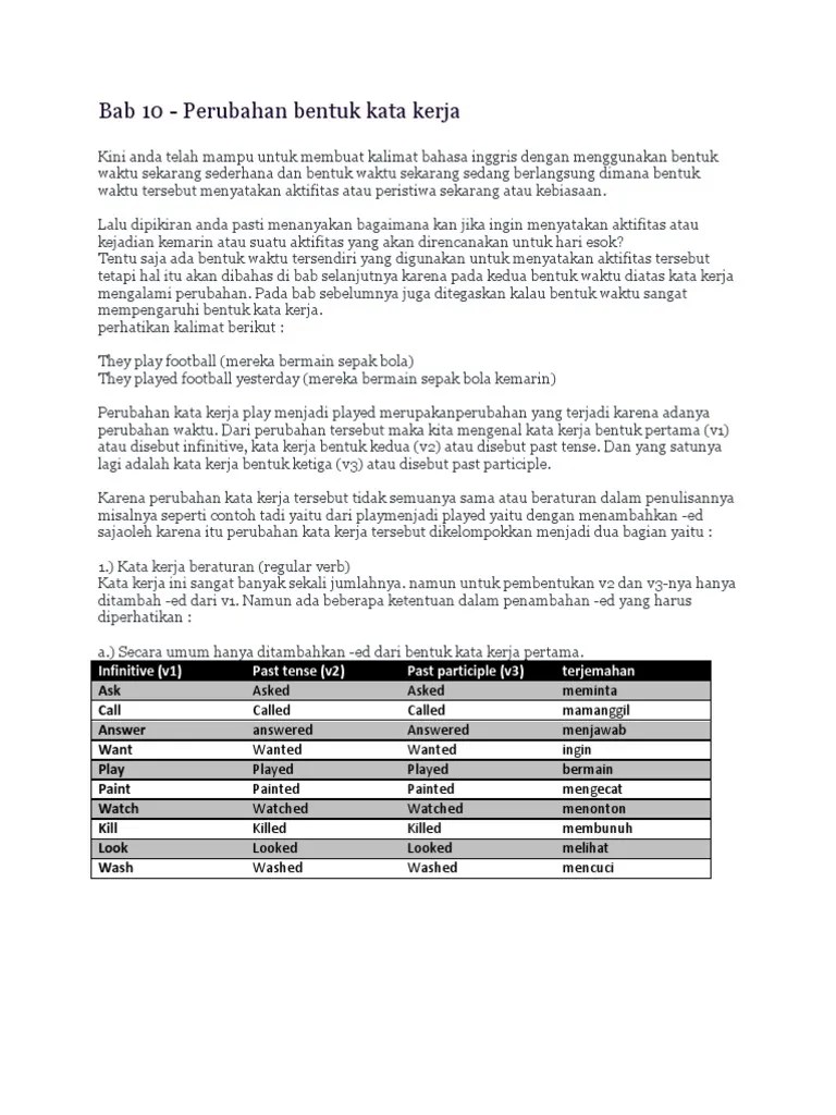 Contoh Kata Kerja Dalam Bahasa Inggris V1 V2 V3